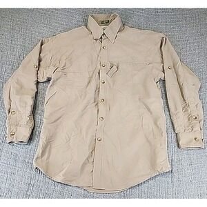 Vintage Orvis Long Sleeve Shirt Mens Medium Beige Button Up Camp Forest Fishing